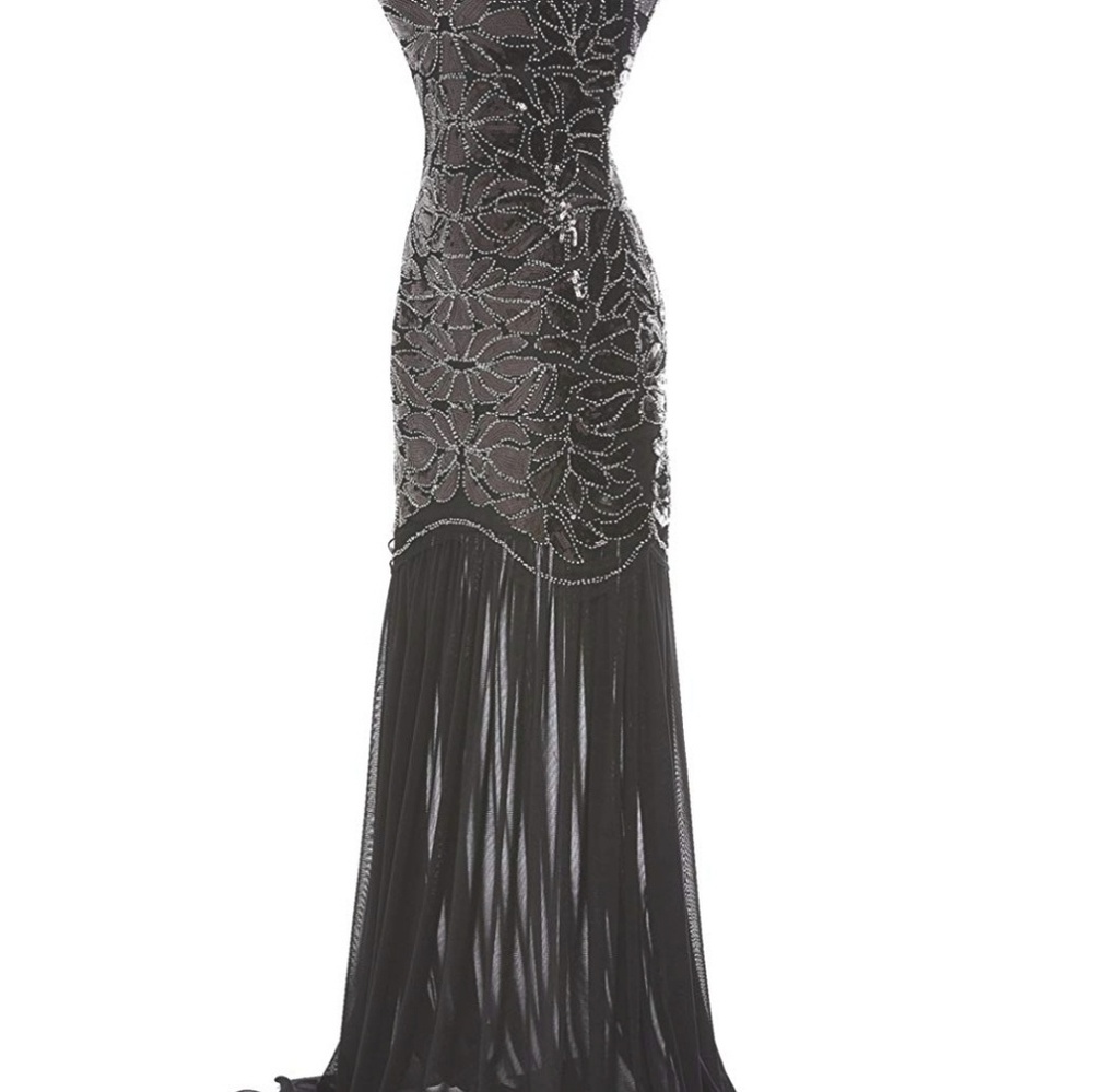 1920s Women's Black Sequin dress XL**UNIQUE ** - Picture 4 of 8